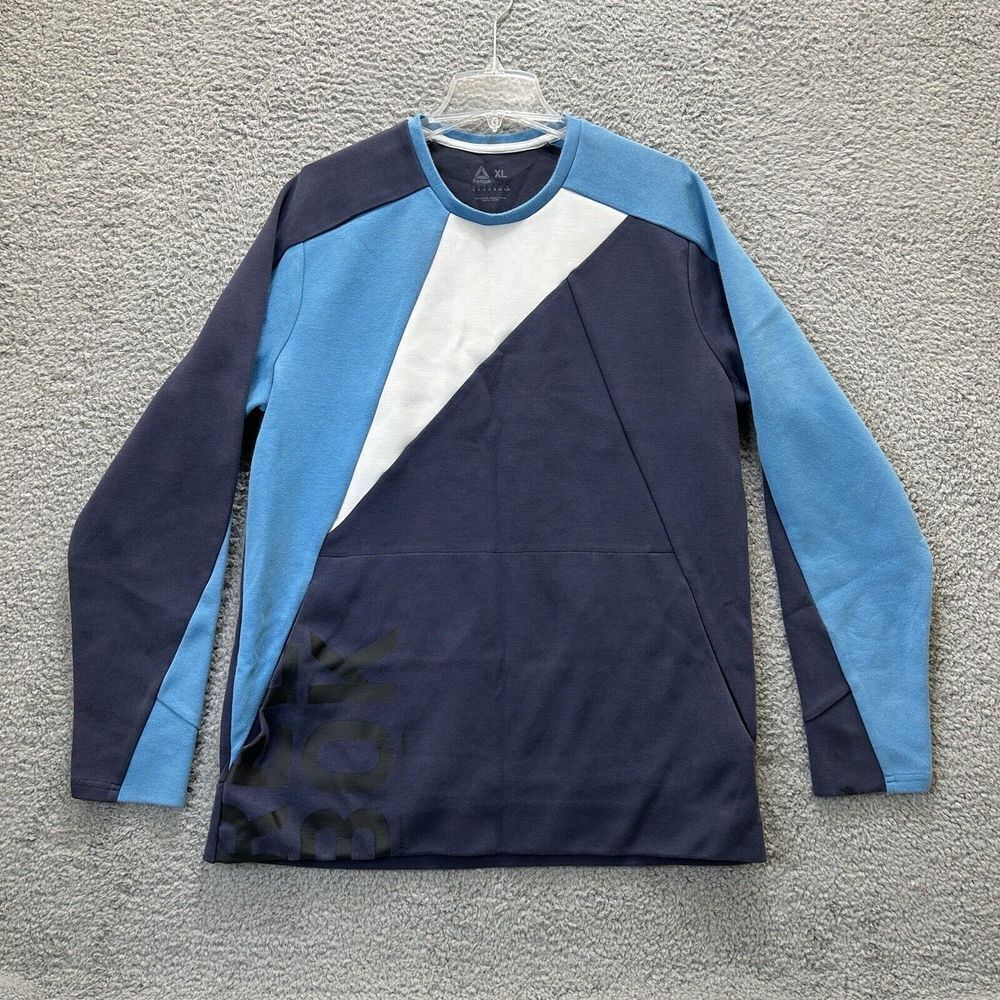 Reebok Sweatshirt Mens XL Blue Color Block One Series Training Crew Neck